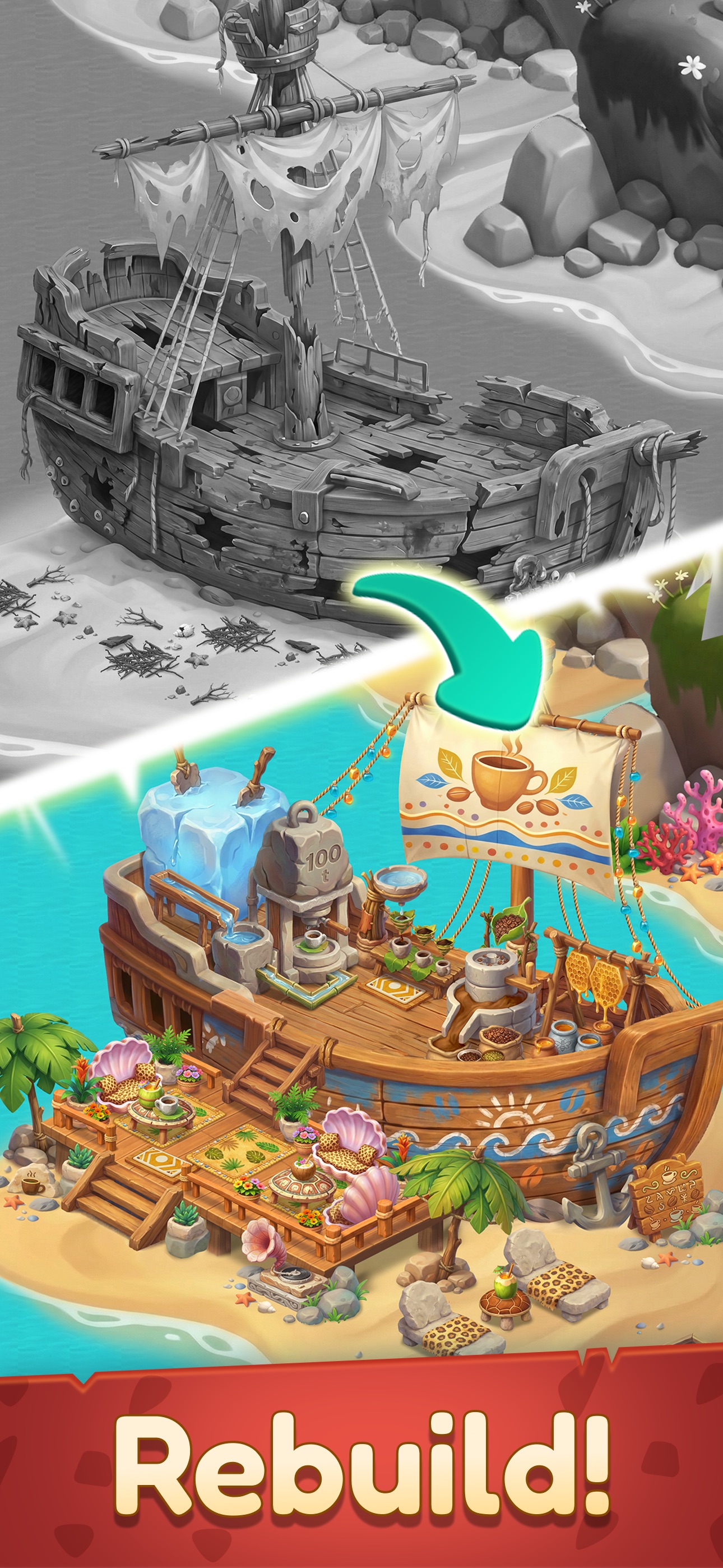 Merge Age: Stone Haven · 图02 · 成长/场景要素（含宣传包装） · 1290×2796