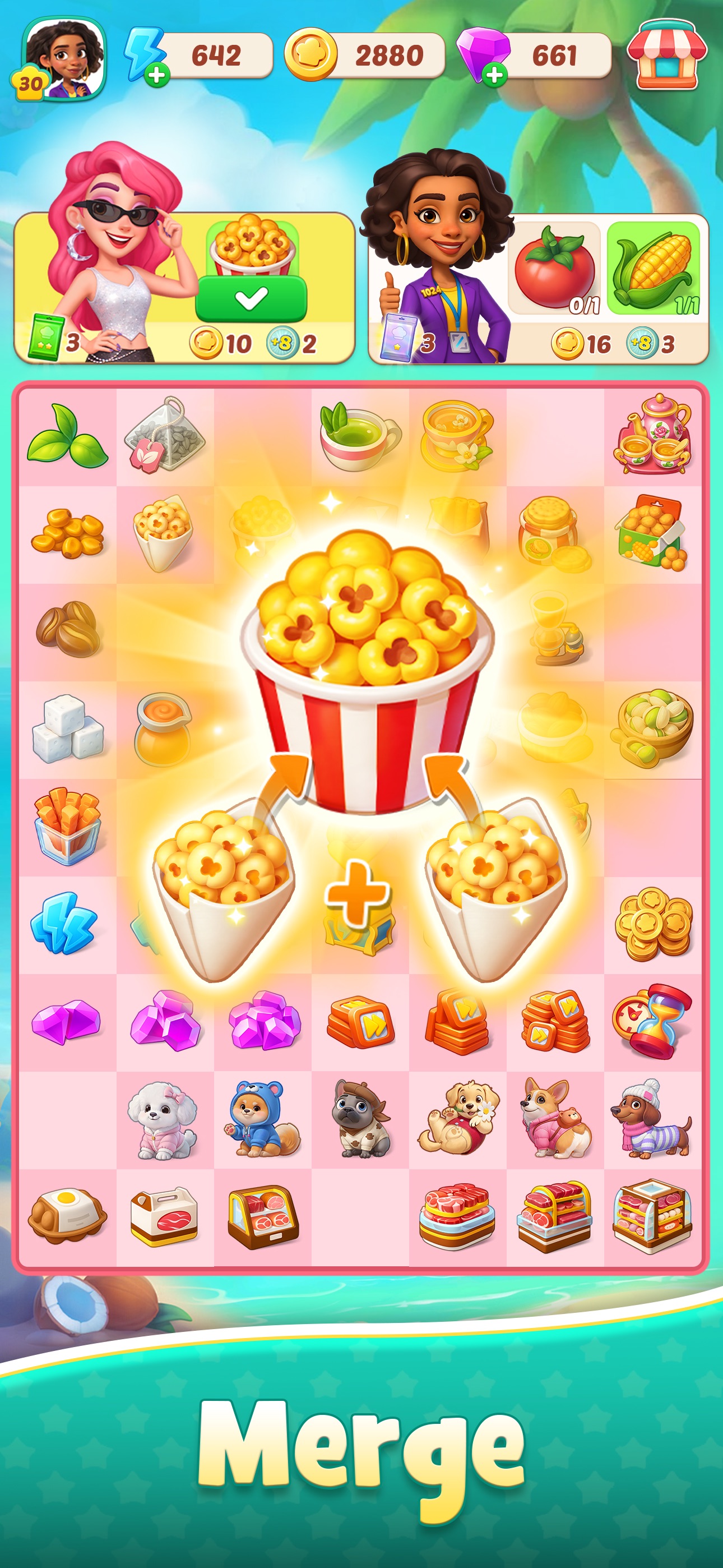 Foodstars: Merge & Cook · 图02 · 棋盘要素（含宣传包装） · 1290×2796
