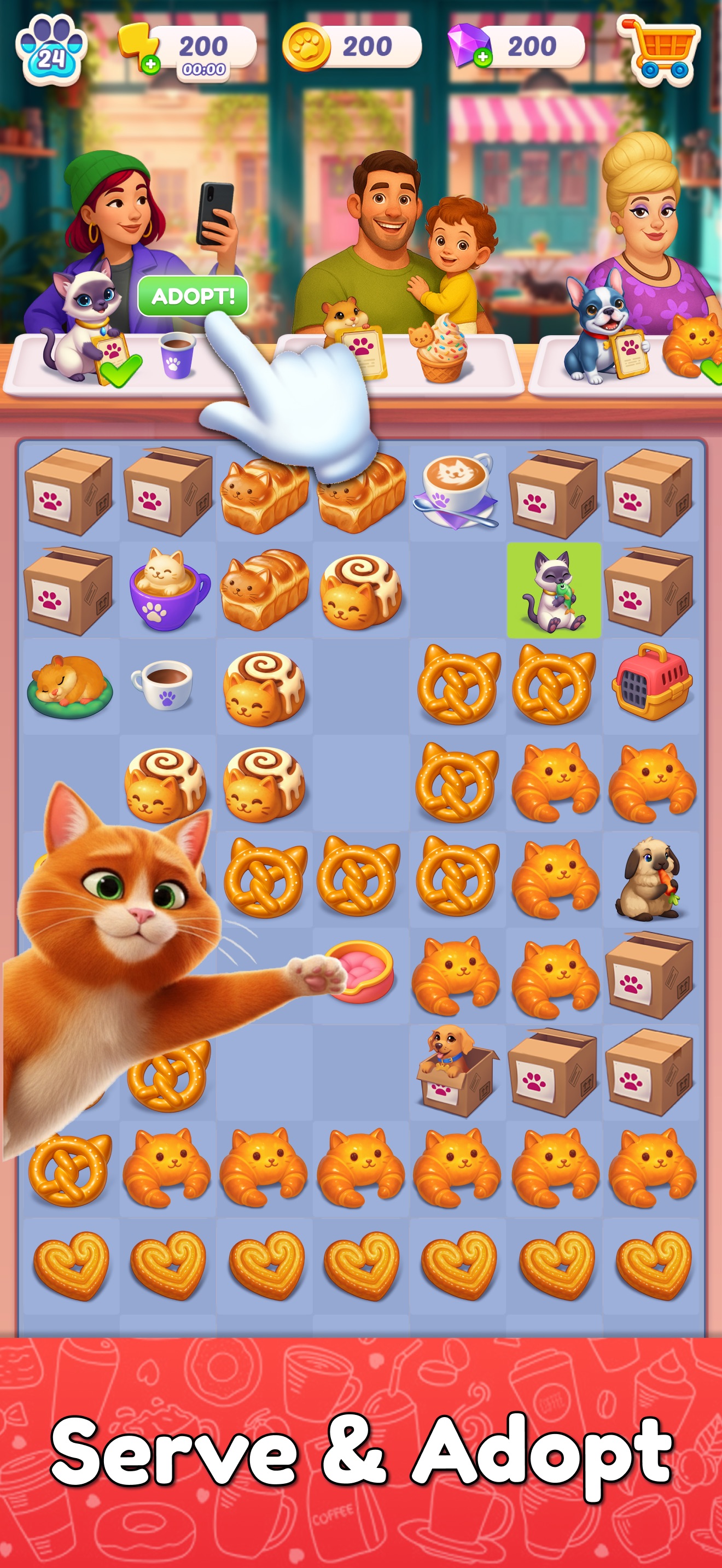 Paws & Pastries: Merge Café · 图02 · 棋盘要素（含宣传包装） · 1320×2868