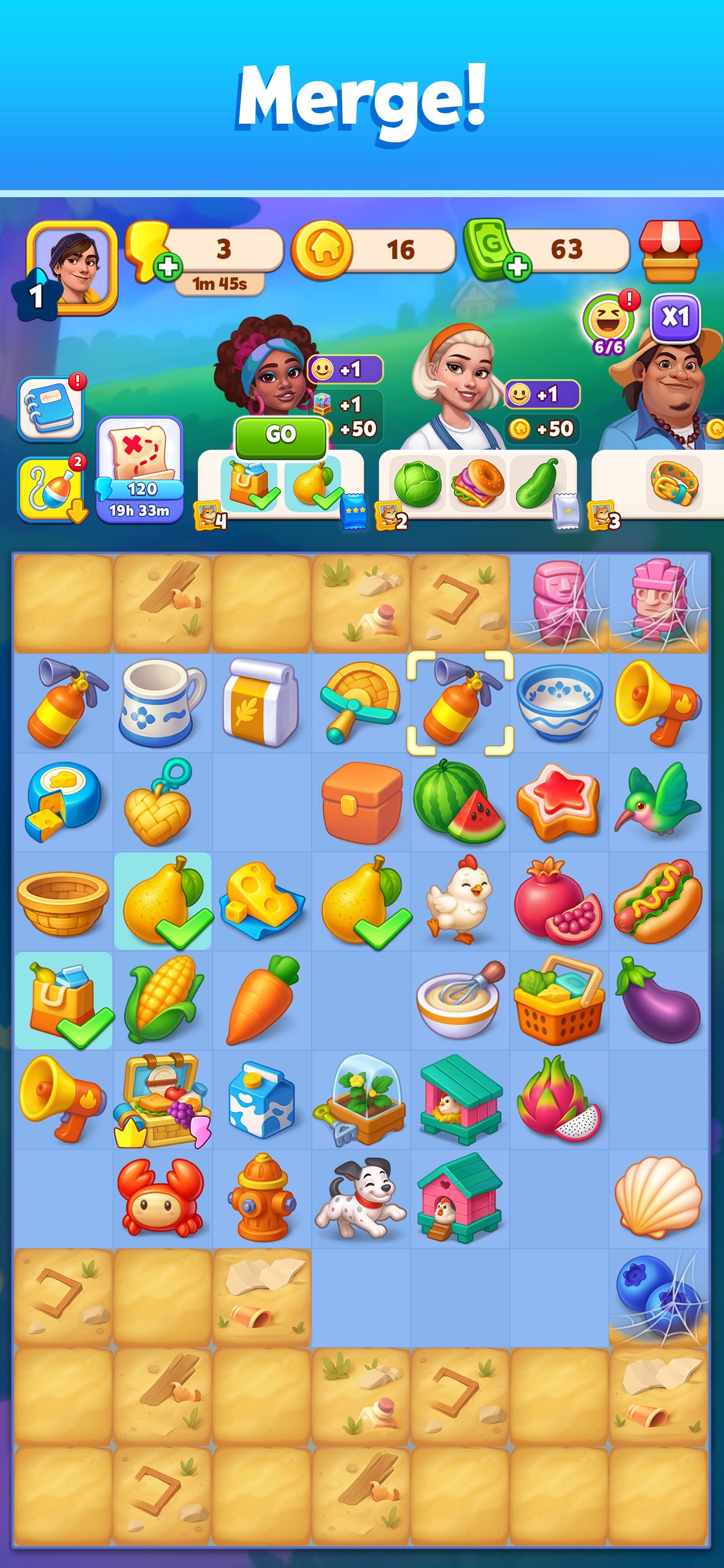 Pines Peak - Merge Adventure · 图01 · 棋盘要素（含宣传包装） · 1242×2688