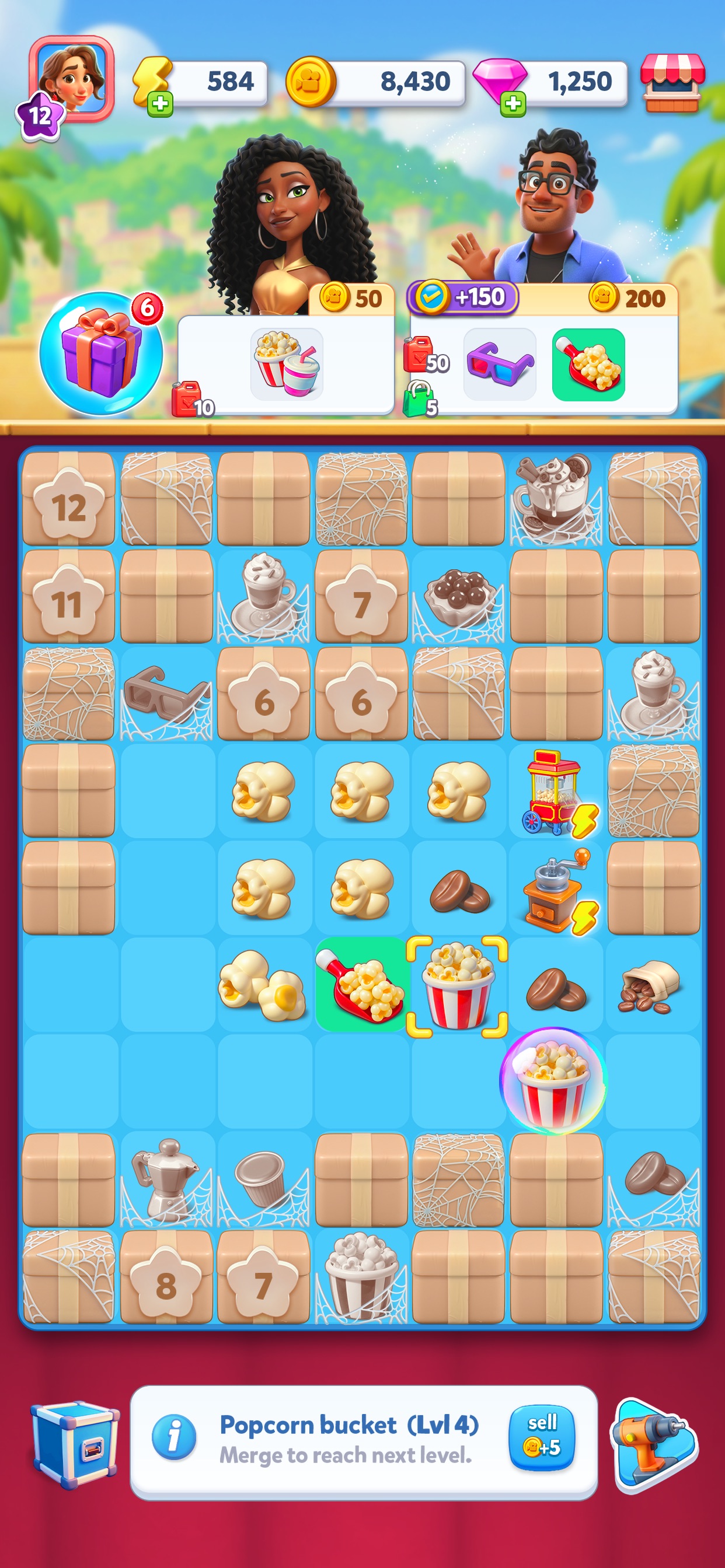 Reality Bay: Merge & Discover · 图04 · 棋盘要素（含宣传包装） · 1242×2688