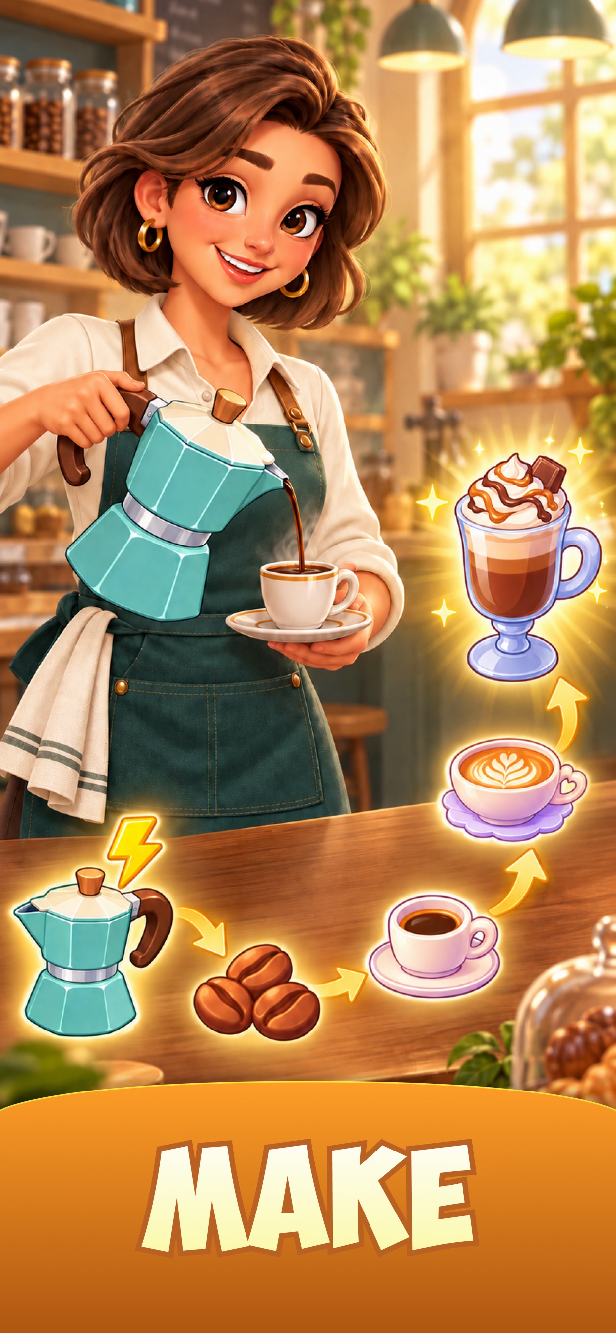 Maya's Cafe: Merge & Story · 图02 · 官方商店宣传图 · 1242×2688