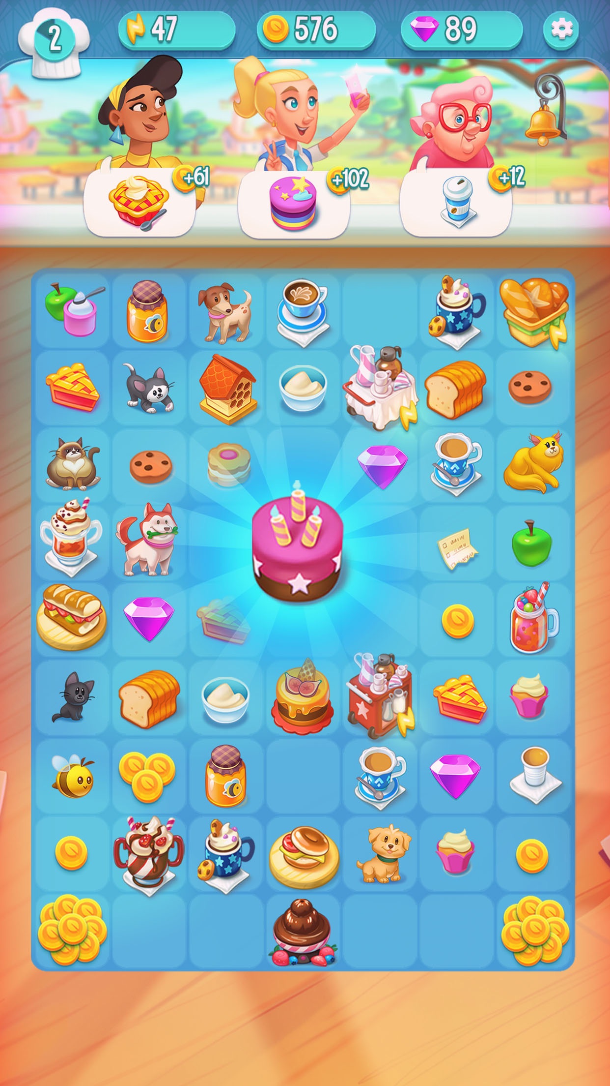 Love & Pies - Merge Mystery · 图06 · 棋盘要素（含宣传包装） · 1242×2208